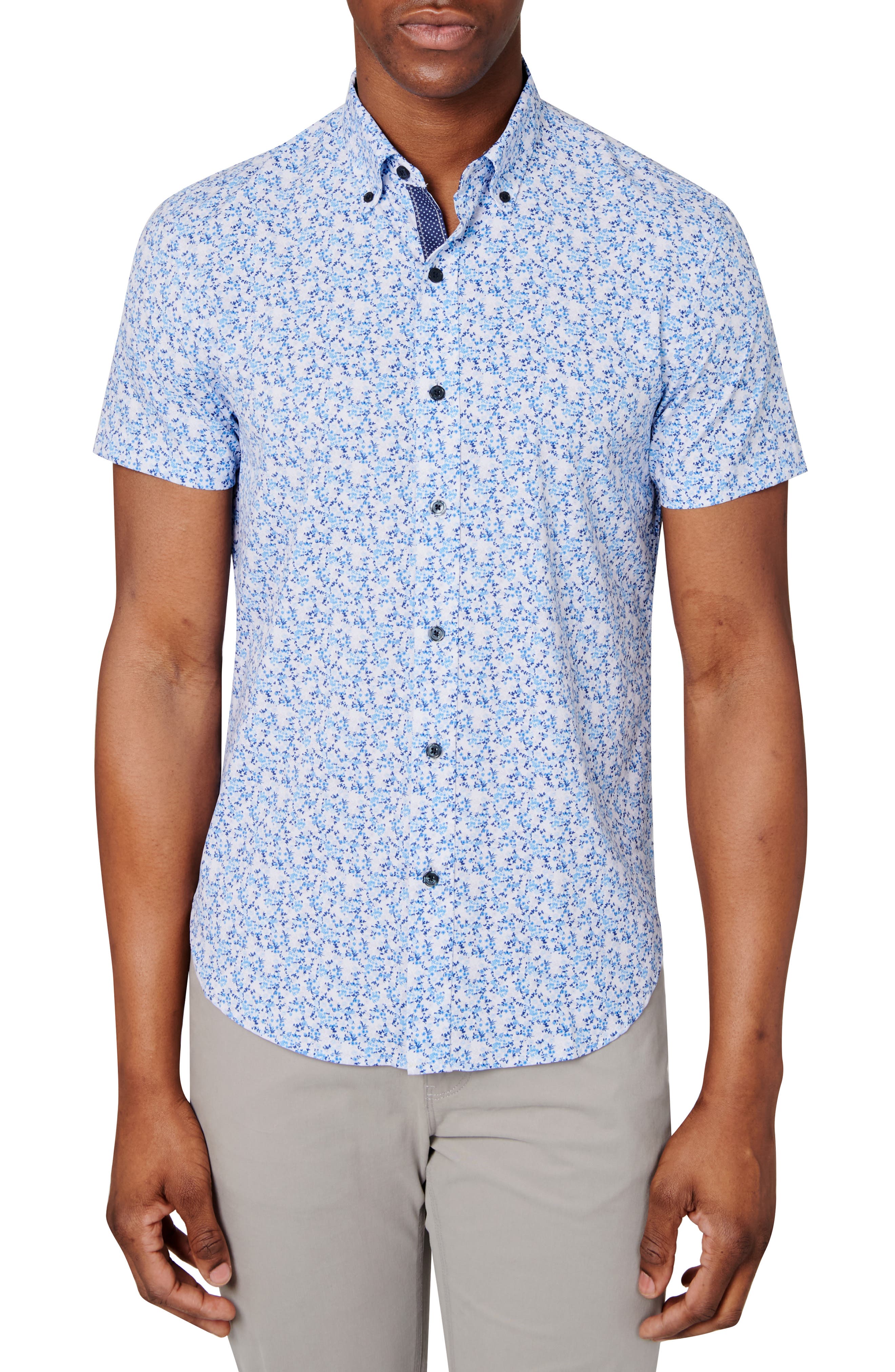 SAPPHIRE LOUNGE Mens Short Sleeve Casual Novelty Printed Button Down Woven Shirt 